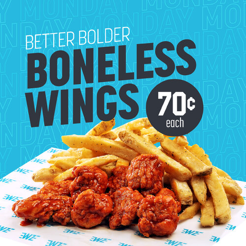 Monday Deal: 70 Cent Boneless Wings!